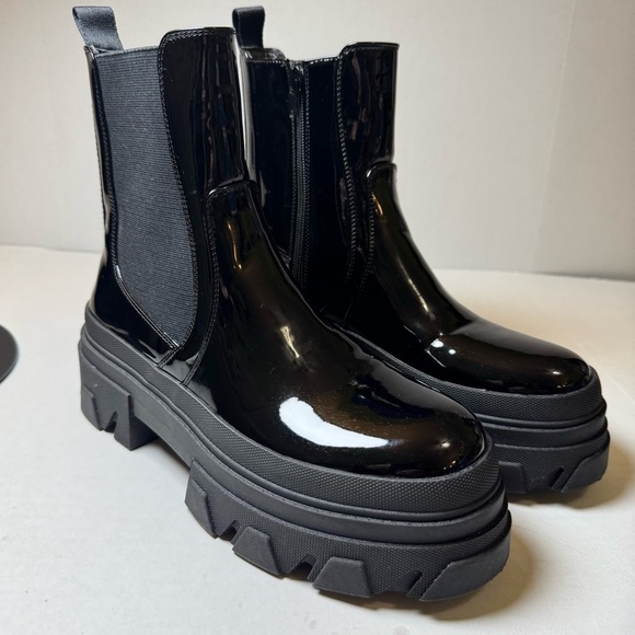 Bamboo Patent Leather Ankle Boots - Picture 1 of 11